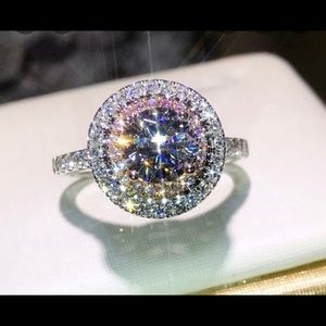 Pink & White Sapphire CZ Ring, 925 Sterling Silver